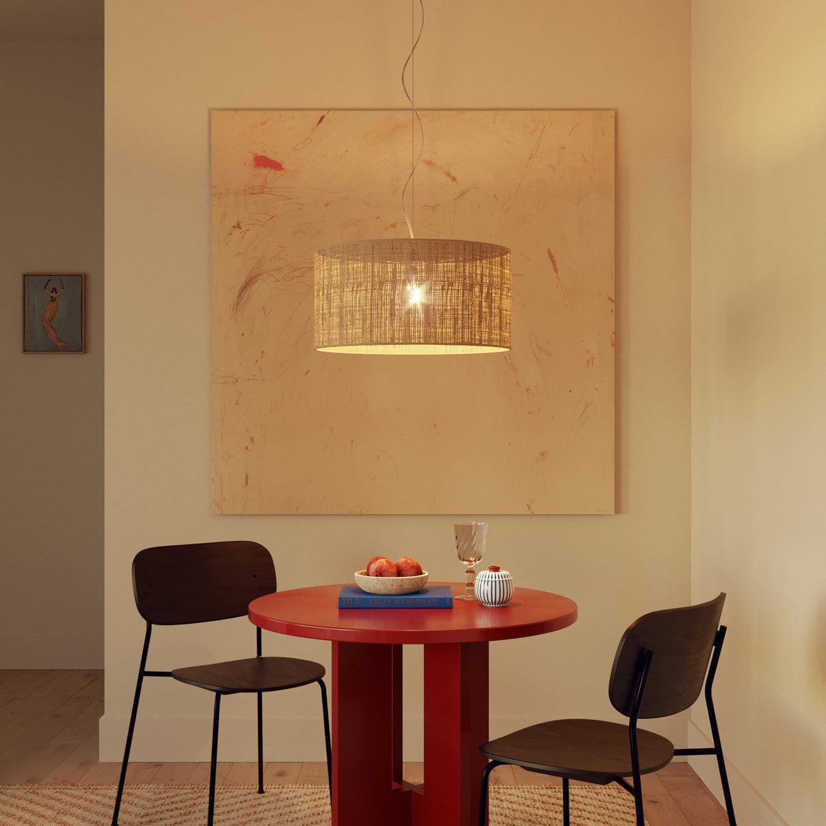 Pendelleuchte mit Stoffschirm Cilindro Medium - Made in Italy - Raphia – Ansicht 8