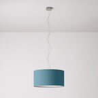 Pendelleuchte mit Lampenschirm aus Stoff Zylinder Medium Stahblau – Made in Italy