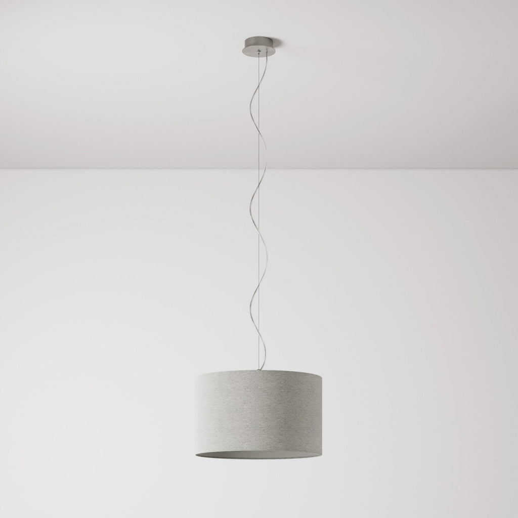 Pendelleuchte mit Zylinder-Lampenschirm aus Stoff Small – Made in Italy – Hellgraue Wolle