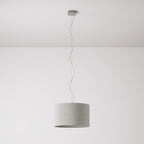 Pendelleuchte mit Zylinder-Lampenschirm aus Stoff Small – Made in Italy – Hellgraue Wolle