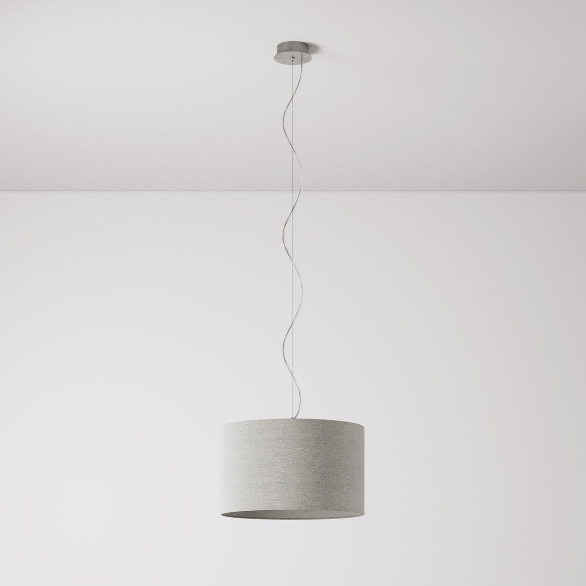 Pendelleuchte mit Zylinder-Lampenschirm aus Stoff Small – Made in Italy – Hellgraue Wolle