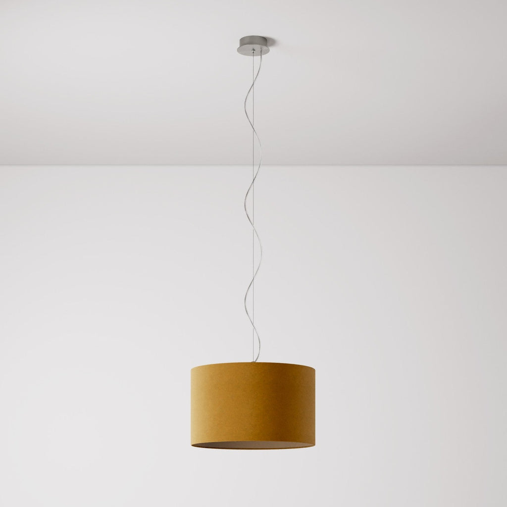 Pendelleuchte mit Lampenschirm aus Stoff Cilindro Small – Made in Italy – Senfgelbe Wolle