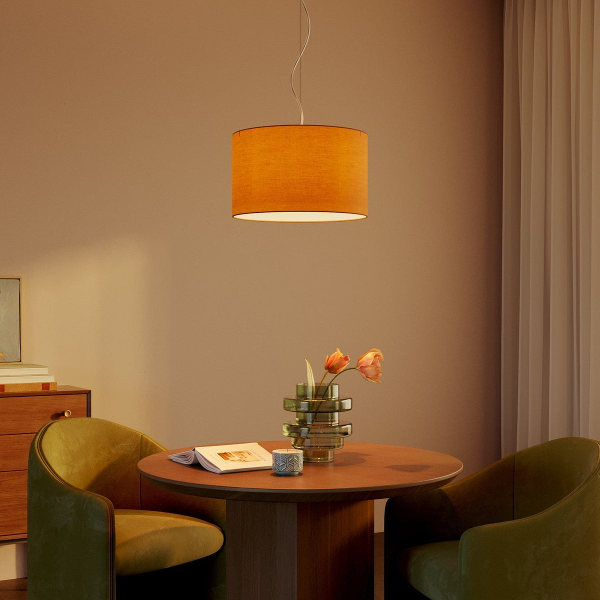 Pendelleuchte mit Zylinderstoffschirm Small Teletta Mandarine – Made in Italy – Ansicht 2