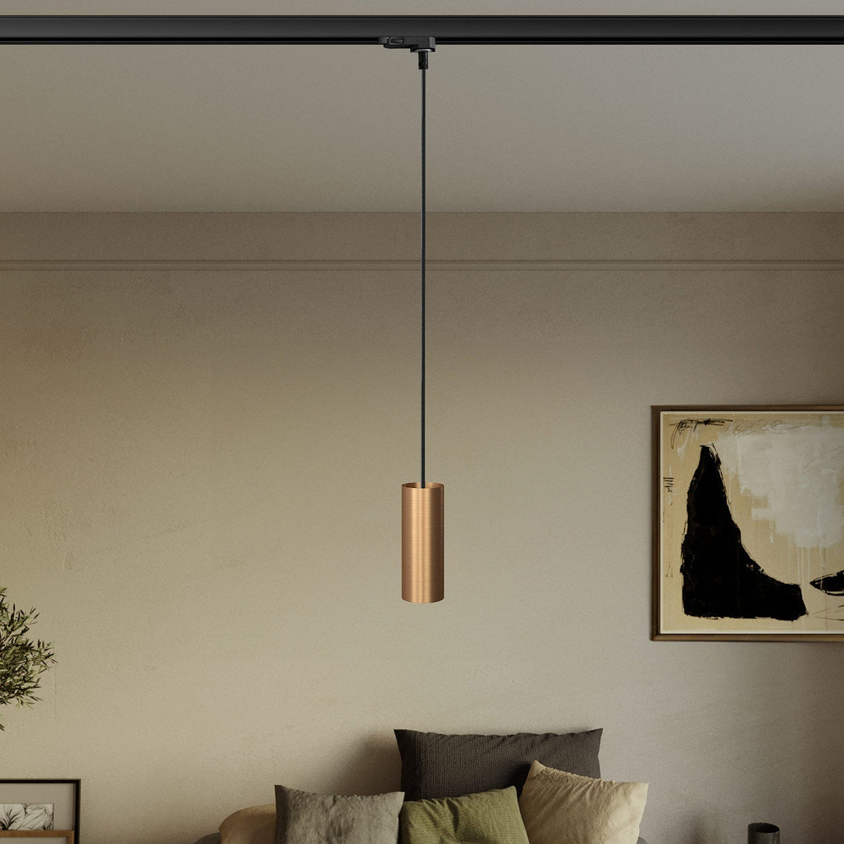 Pendellampe mit Tub-E14 Schirm für Schienensysteme – Satiniertes Bronze – Ansicht 2