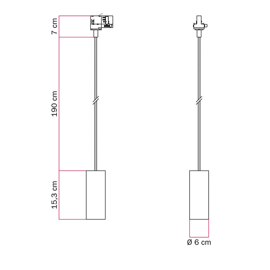 Pendelleuchte mit Tub-E14 Lampenschirm für Schienen – Schwarz – Ansicht 6