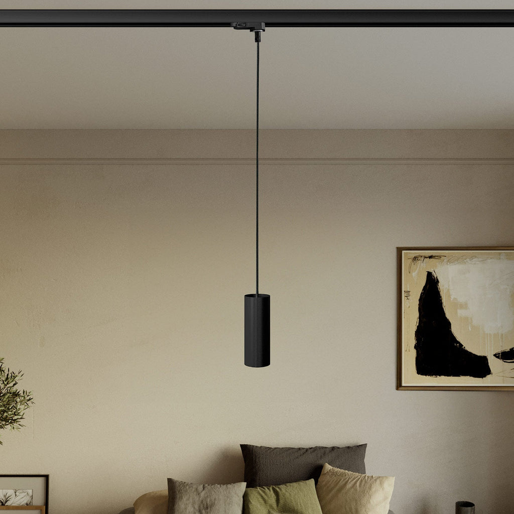 Pendelleuchte mit Tub-E14 Lampenschirm für Schienen – Schwarz – Ansicht 2