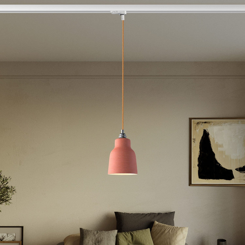 Pendelleuchte mit Lampenschirm Vaso und Adapter für Stromschienen – Gestreiftes Korallenrot – Ansicht 2