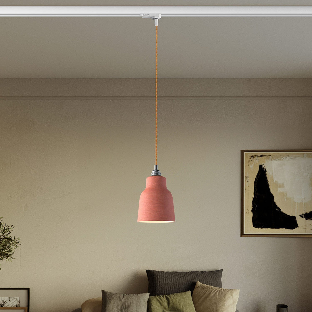 Pendelleuchte mit Lampenschirm Vaso und Adapter für Stromschienen – Gestreiftes Korallenrot – Ansicht 2
