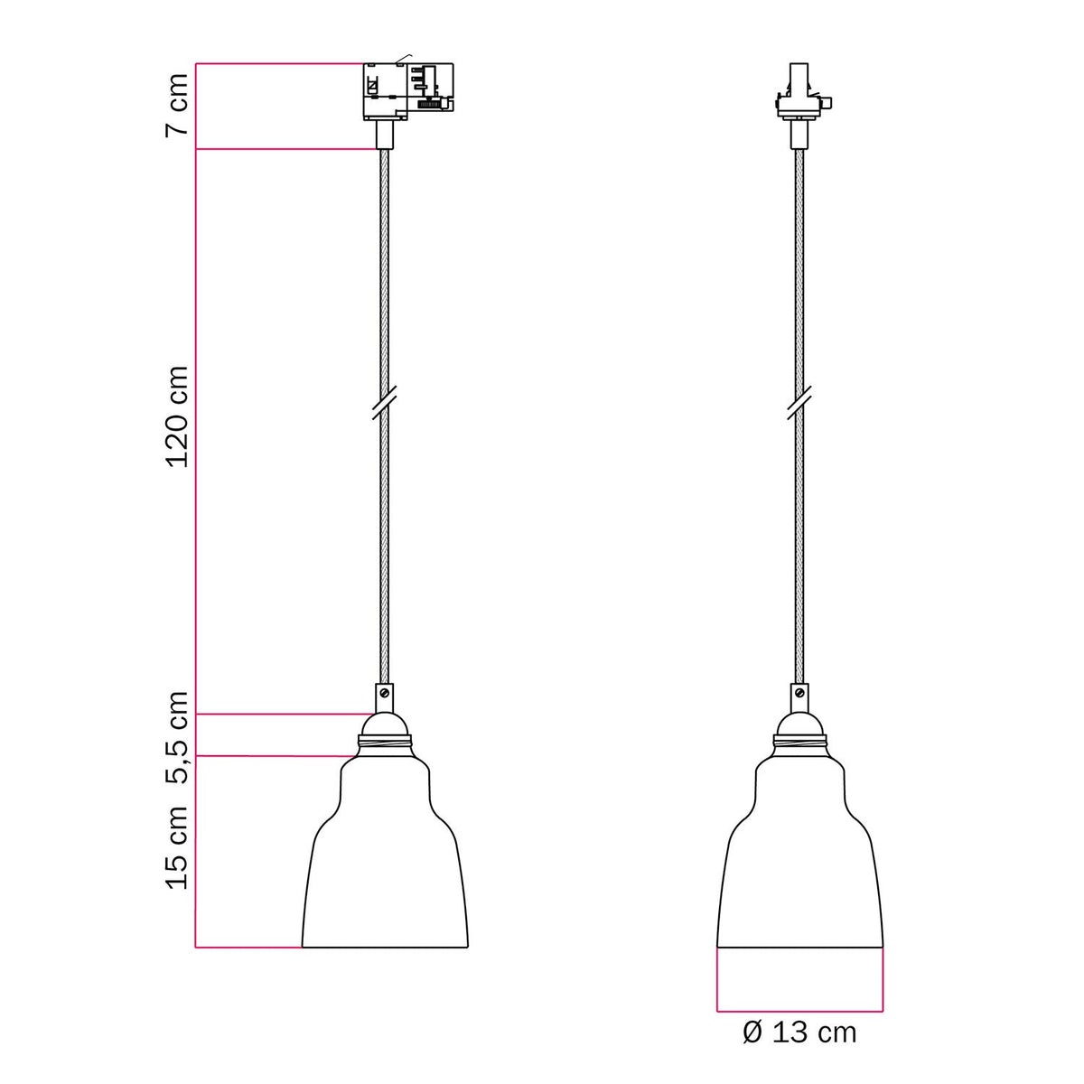 Pendelleuchte mit Lampenschirm Vaso und Schienenadapter – Betonoptik – Ansicht 6