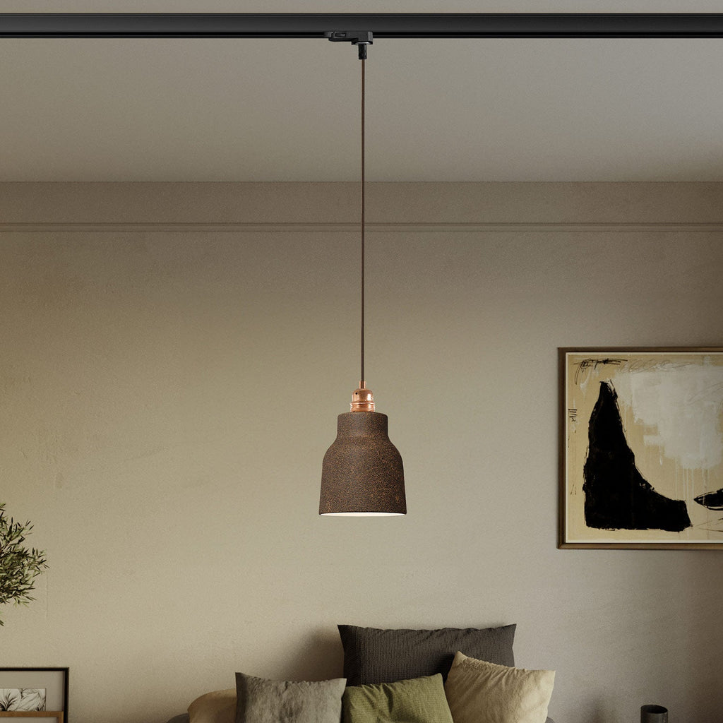 Pendelleuchte mit Vaso-Lampenschirm und Schienenadapter – Corten-Effekt – Ansicht 2