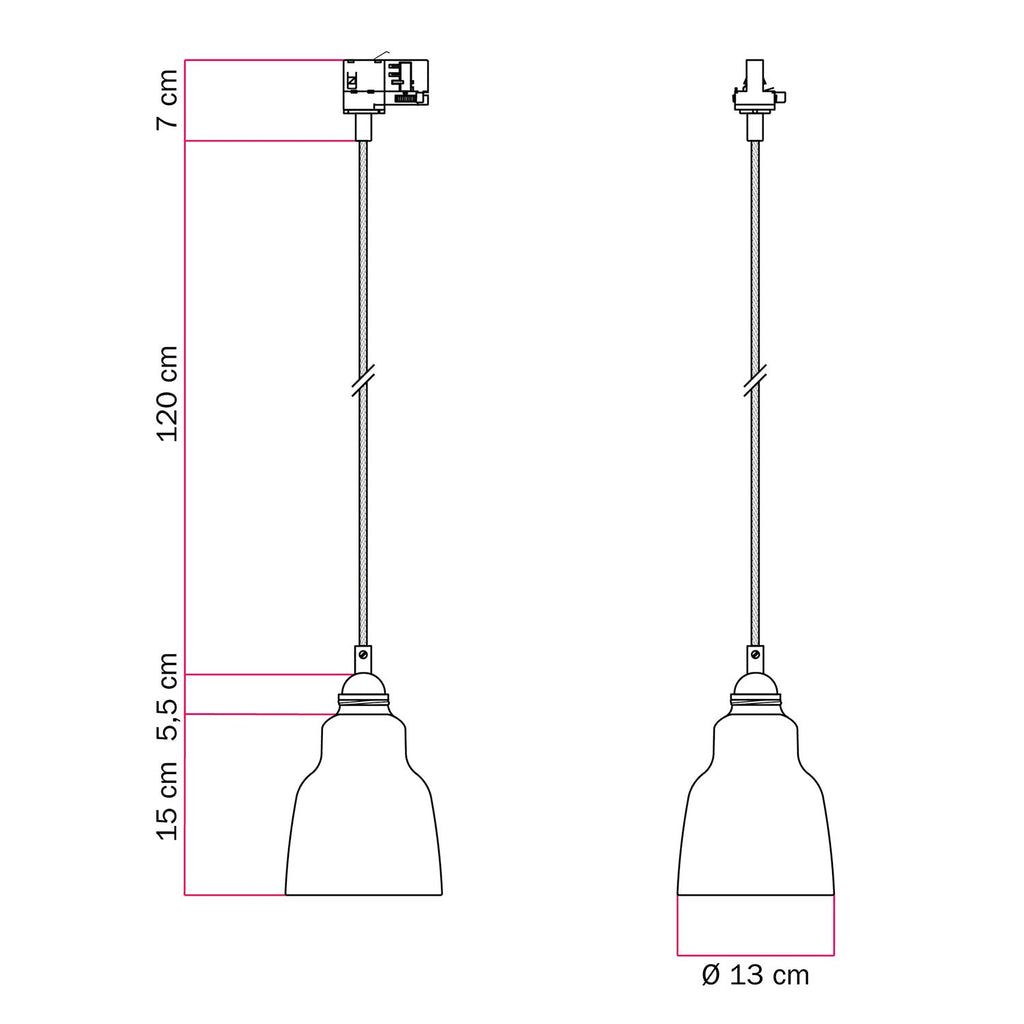 Pendelleuchte mit Vaso-Lampenschirm und Schienenadapter – Corten-Effekt – Ansicht 6