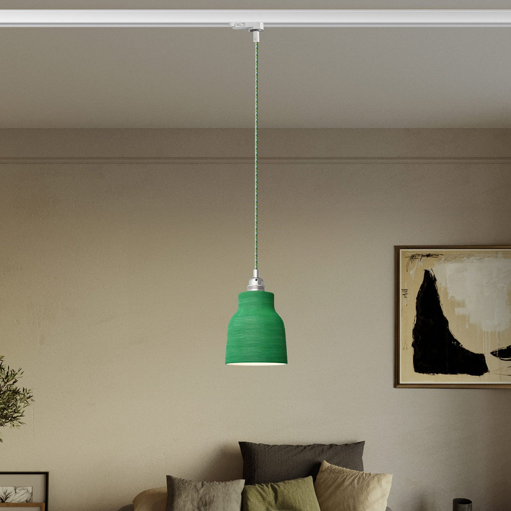 Pendelleuchte mit Vaso-Schirm und Adapter für Schienensystem – Gestreiftes Evergreen – Ansicht 2