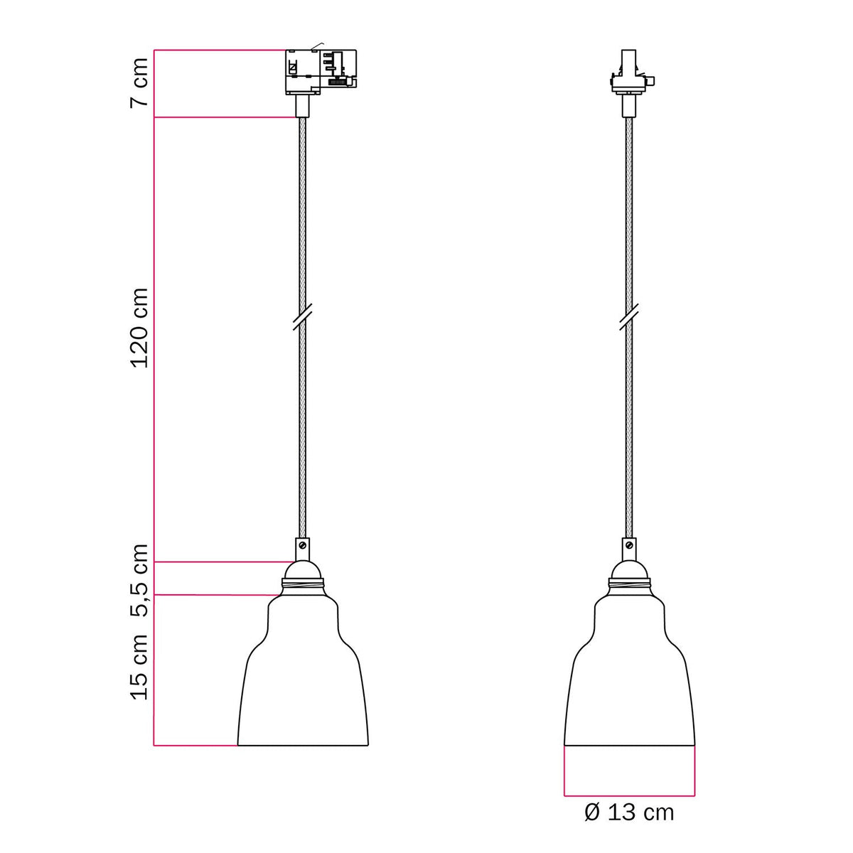 Hängeleuchte mit Vaso-Schirm und Adapter für Schienensysteme – Gestreiftes Taupe – Ansicht 6