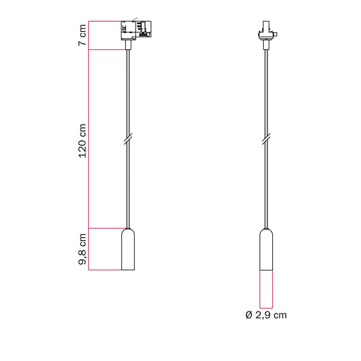 Hängeleuchte mit E14 P-Light-Fassung für Schienensysteme - Schwarz – Ansicht 6