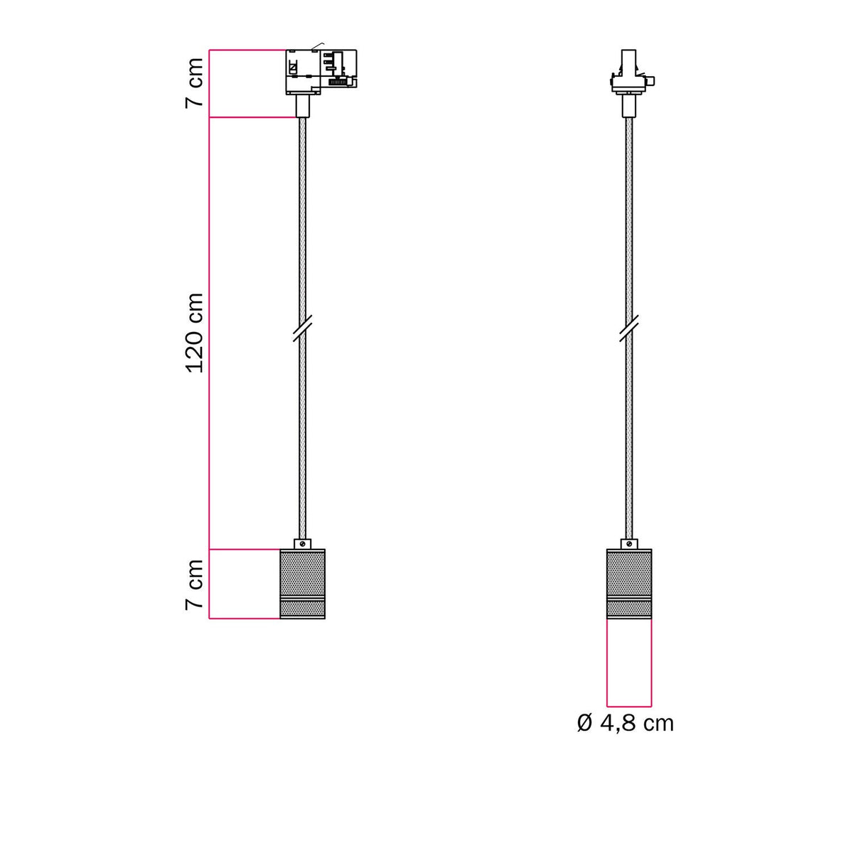 Pendelleuchte mit Aluminium-Lampenfassung, gerändelt für Schienensysteme – Messing – Ansicht 6