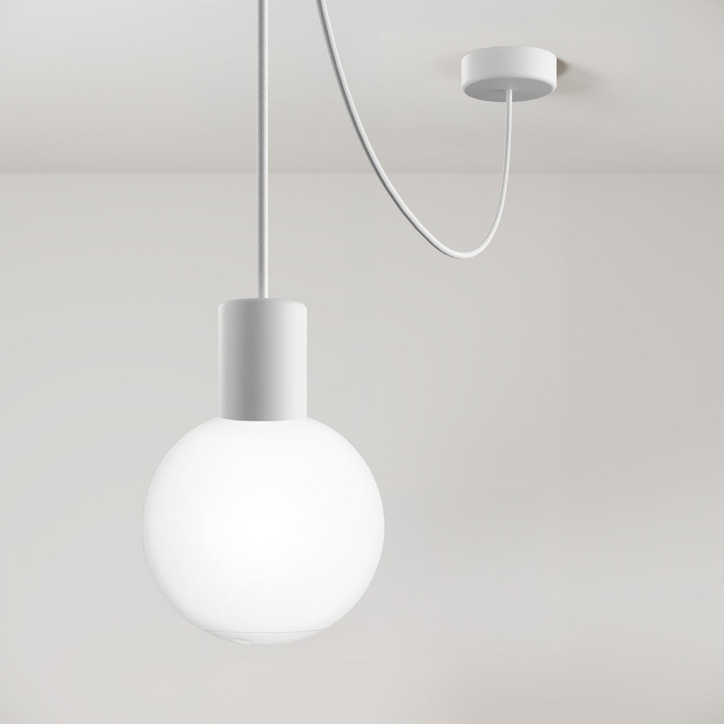 Pendelleuchte für Außenbereich Modulair IP65 mit unzerbrechlichem Unbreak-a-Ball Schirm – Weiß