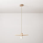 Pendelleuchte aus Holz komplett mit Textilkabel und UFO-Lampenschirm – Neutral