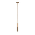 Pendelleuchte Made in Italy komplett mit Textilkabel und doppeltem Tub-E14-Schirm aus Holz und Metall – Satin-Bronze