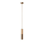Pendelleuchte Made in Italy komplett mit Textilkabel und doppeltem Tub-E14-Schirm aus Holz und Metall – Satin-Bronze
