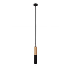 Pendelleuchte Made in Italy komplett mit Textilkabel und doppeltem Tub-E14-Lampenschirm aus Holz und Metall – Schwarz