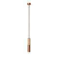 Pendelleuchte Made in Italy mit Textilkabel und doppeltem Tub-E14 Schirm aus Holz und Metall – Satin-Kupfer