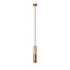 Pendelleuchte Made in Italy mit Textilkabel und doppeltem Tub-E14 Schirm aus Holz und Metall – Satin-Kupfer