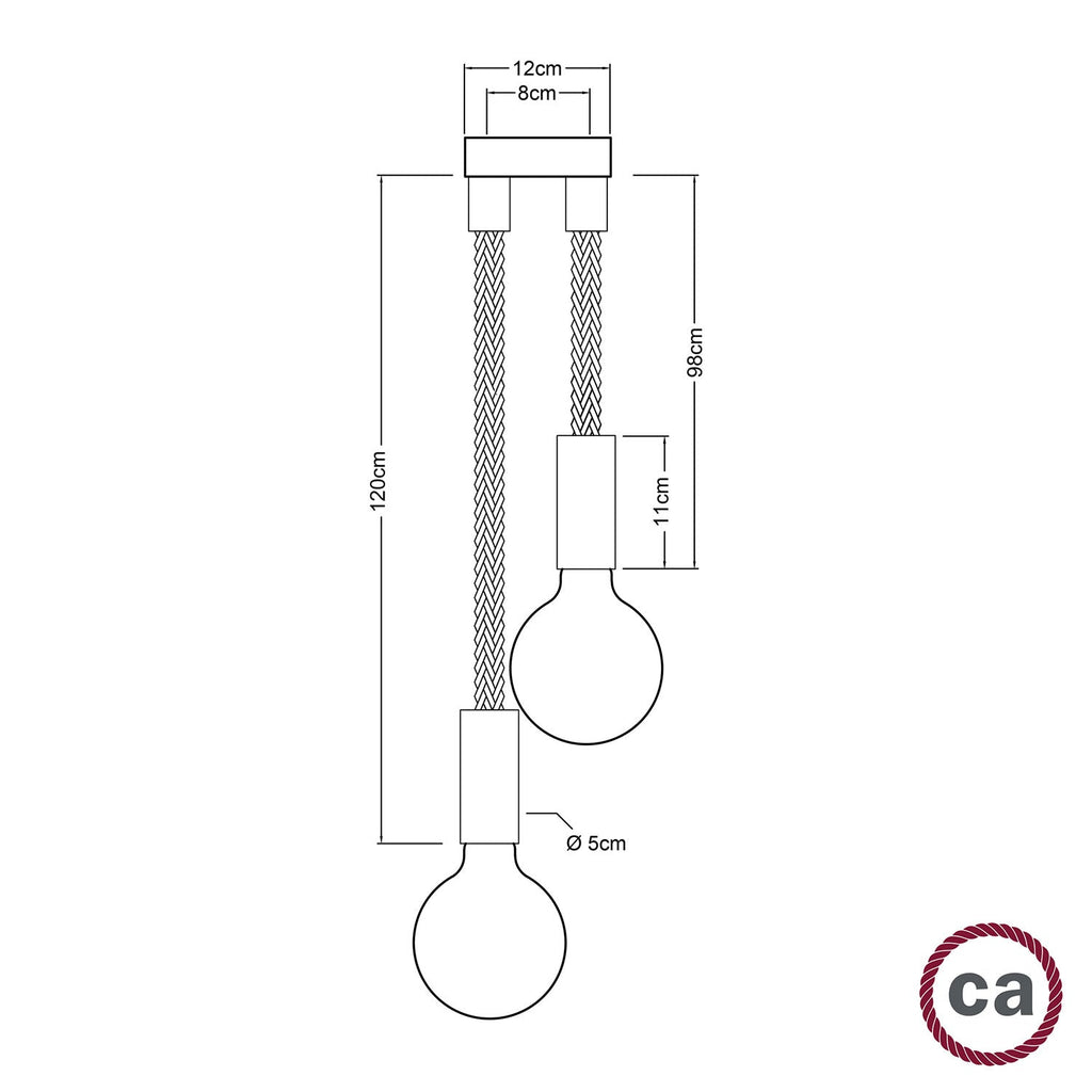Mehrfach-Pendelleuchte mit 2 Abhängungen, komplett mit 2XL-Kordel und Holzdetails – Neutral – Ansicht 6