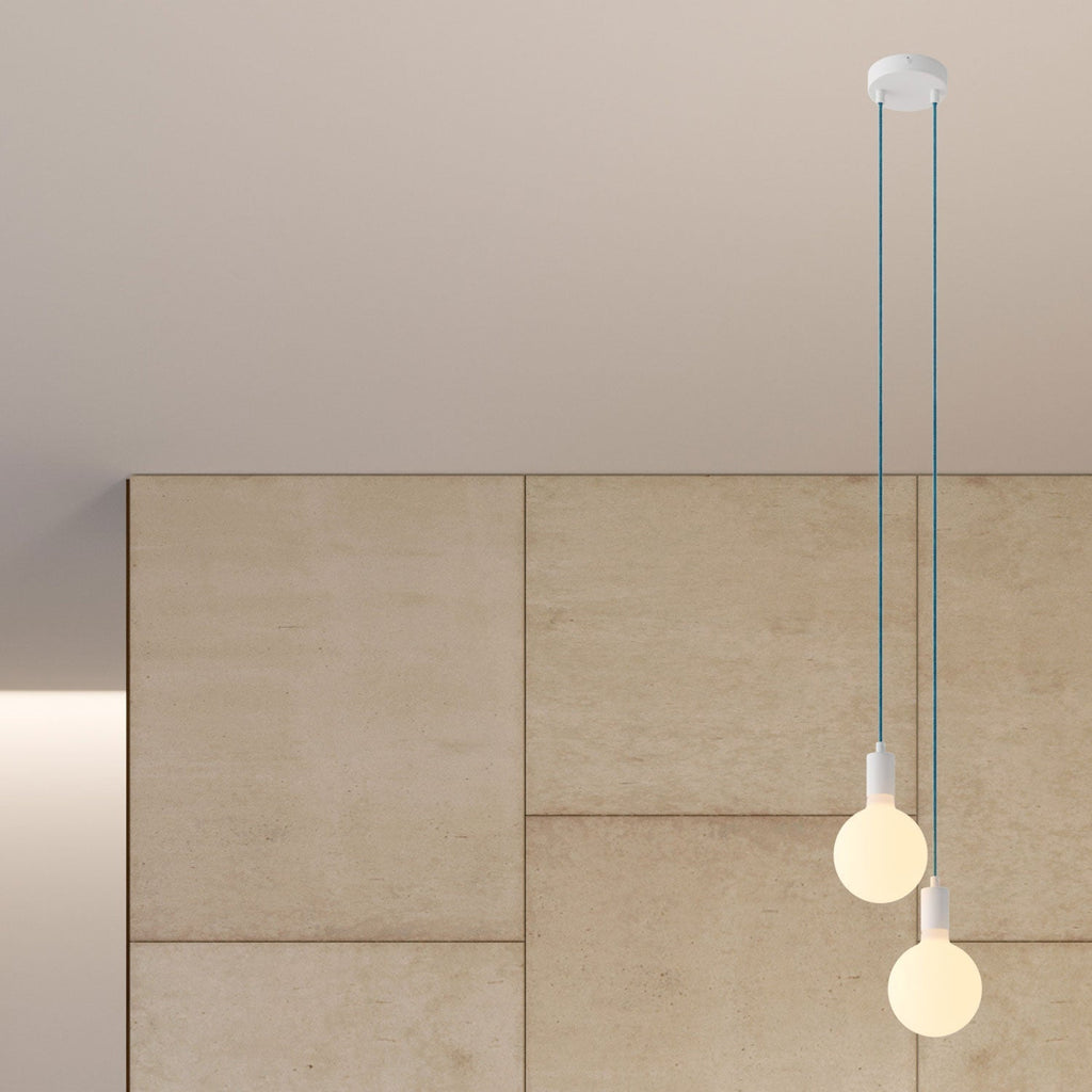 Mehrfachpendelleuchte mit 2 Abhängungen und Metalldetails - Weiß – Ansicht 3