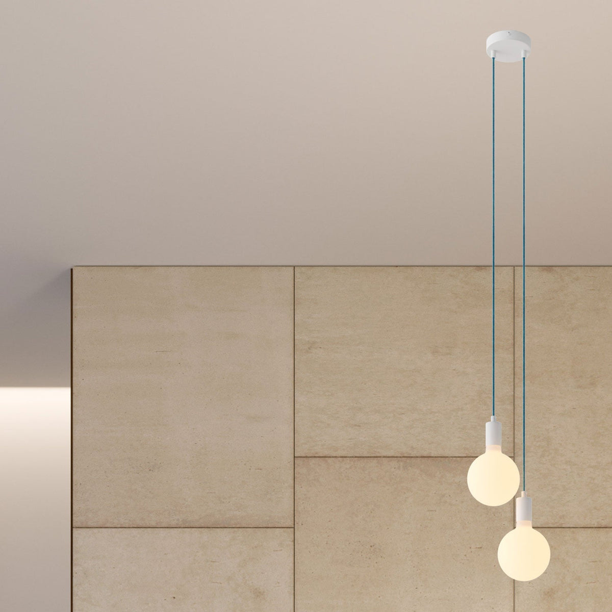 Mehrfachpendelleuchte mit 2 Abhängungen und Metalldetails - Weiß – Ansicht 3