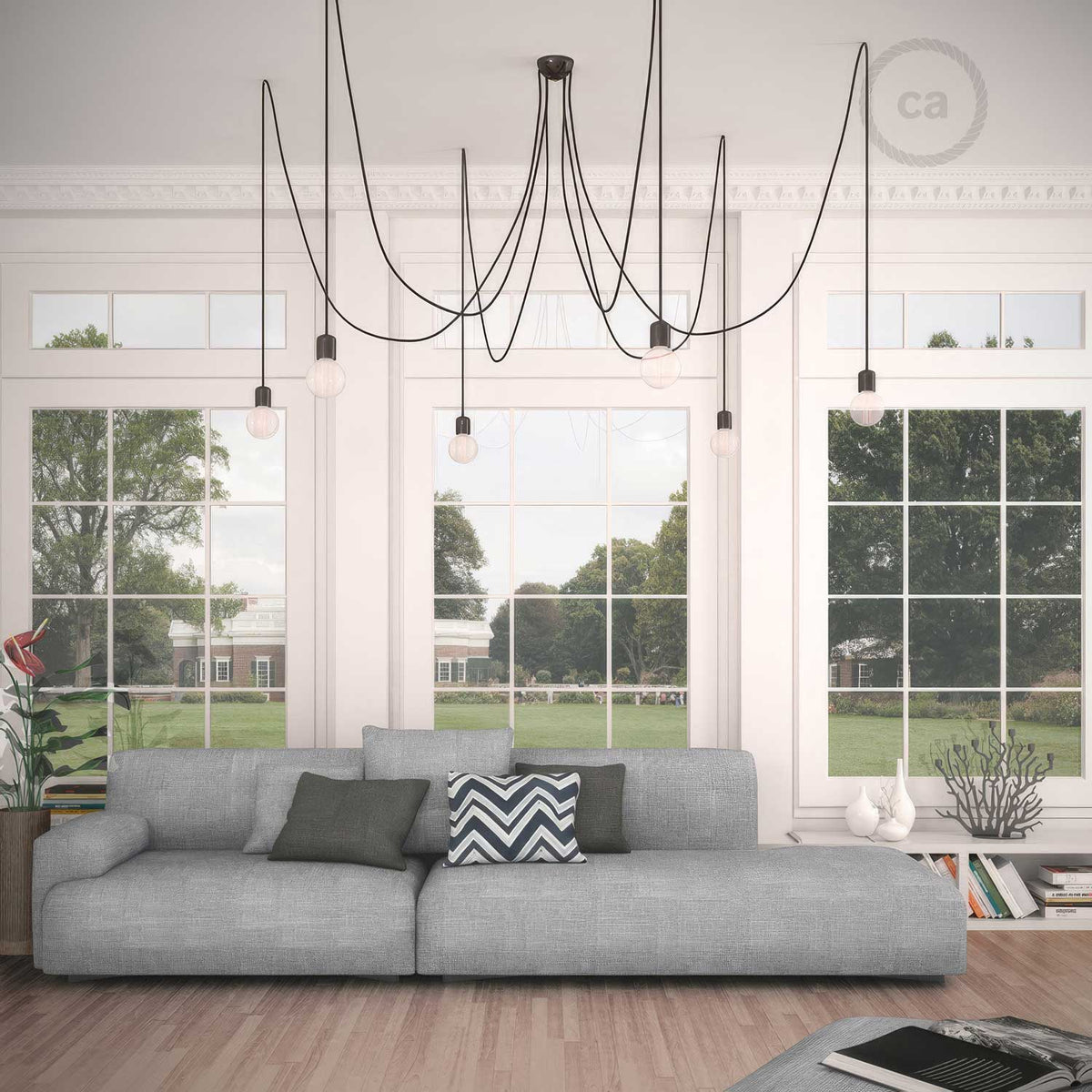 Pendelleuchte mit 6-facher Abhängung und farbiger Keramik - Schwarz – Ansicht 2