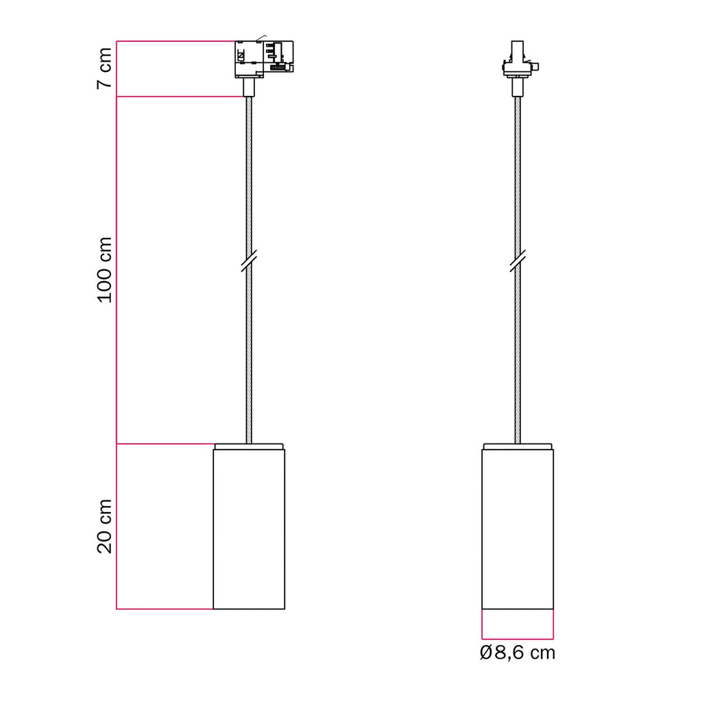 Pendelleuchte für Schienensysteme mit Stoffkabel und Tub-E27 – Natur – Ansicht 6