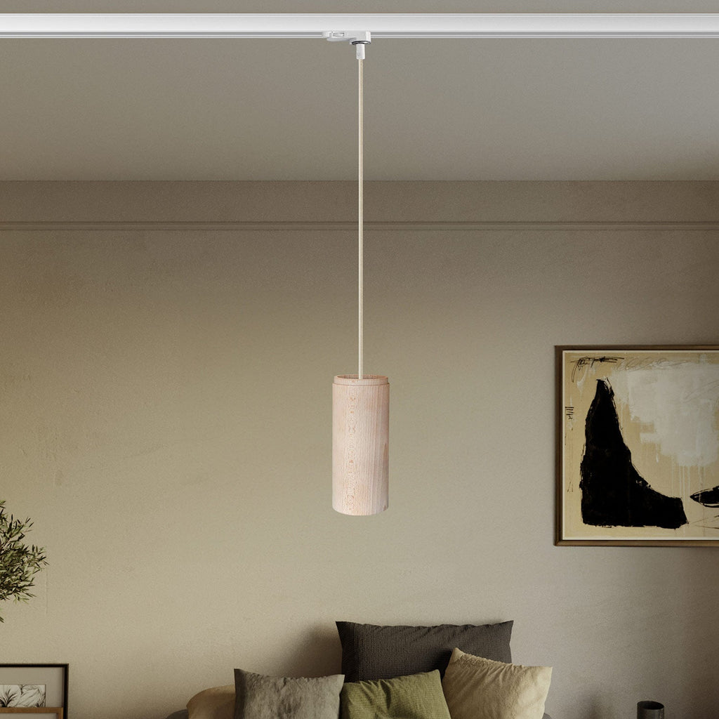 Pendelleuchte für Schienensysteme mit Stoffkabel und Tub-E27 – Natur – Ansicht 2