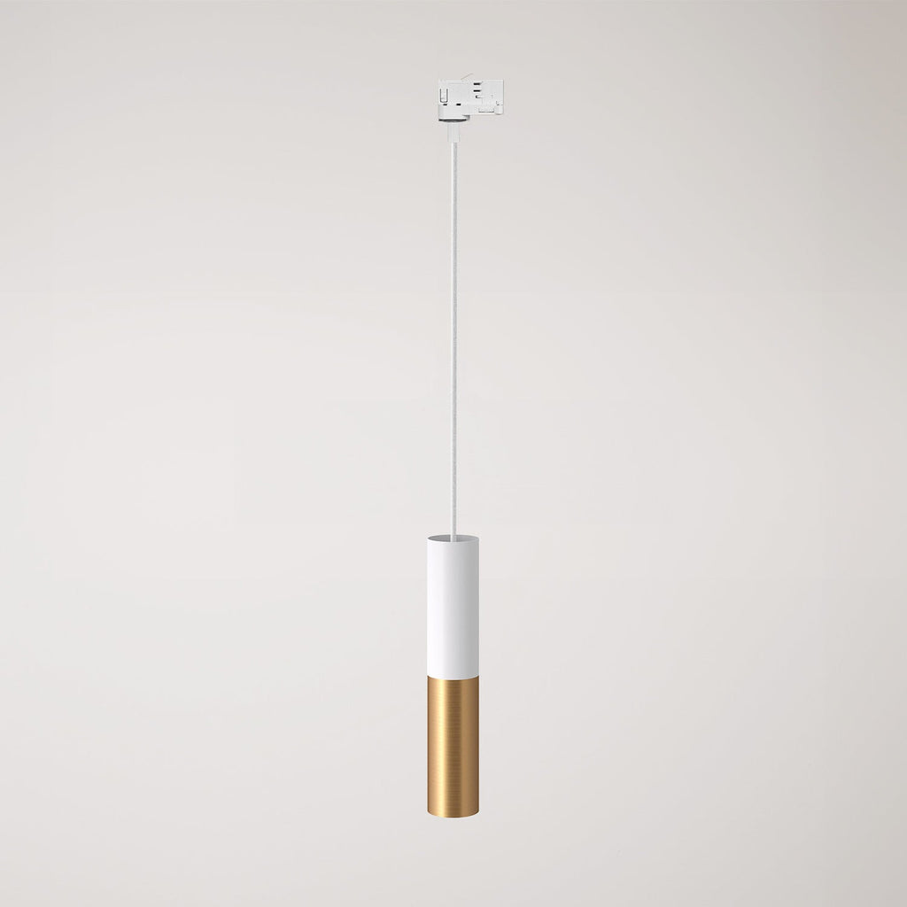 Pendelleuchte für Schienensysteme mit doppeltem Tub-E14 Schirm – Weiß und Satiniertes Bronze
