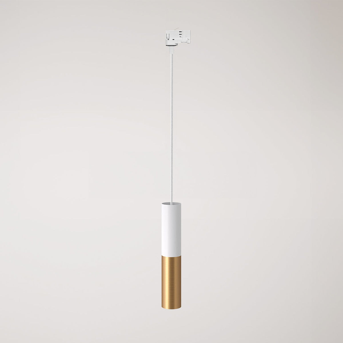 Pendelleuchte für Schienensysteme mit doppeltem Tub-E14 Schirm – Weiß und Satiniertes Bronze