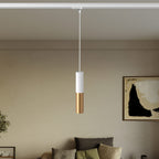 Pendelleuchte für Schienensysteme mit doppeltem Tub-E14 Schirm – Weiß und Satiniertes Bronze – Ansicht 2