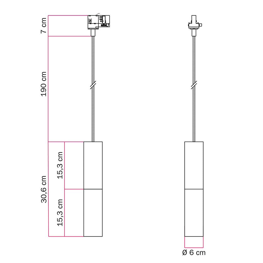 Pendelleuchte für Stromschienen mit Doppel-Lampenschirm Tub-E14 – Weiß und Satin-Titan – Ansicht 6
