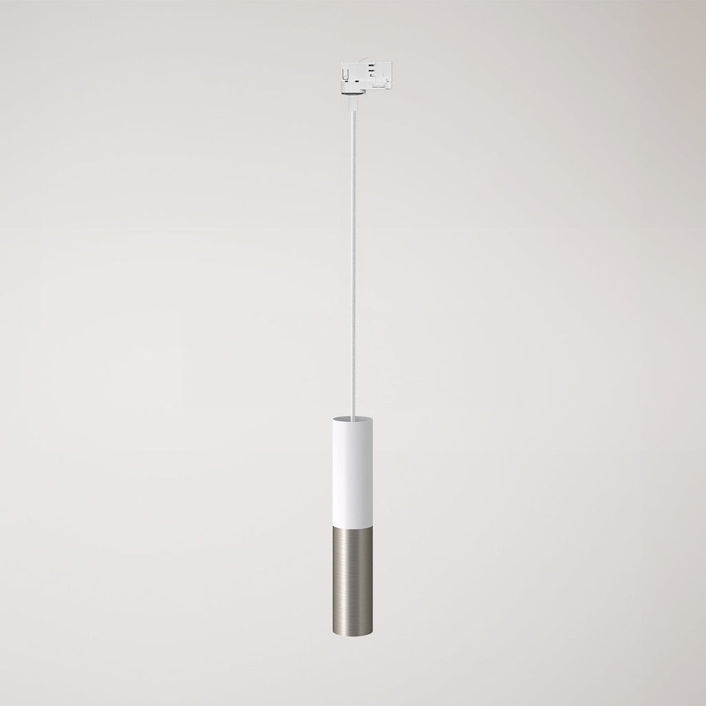Pendelleuchte für Stromschienen mit Doppel-Lampenschirm Tub-E14 – Weiß und Satin-Titan