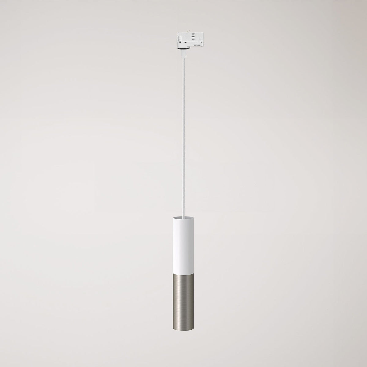Pendelleuchte für Stromschienen mit Doppel-Lampenschirm Tub-E14 – Weiß und Satin-Titan