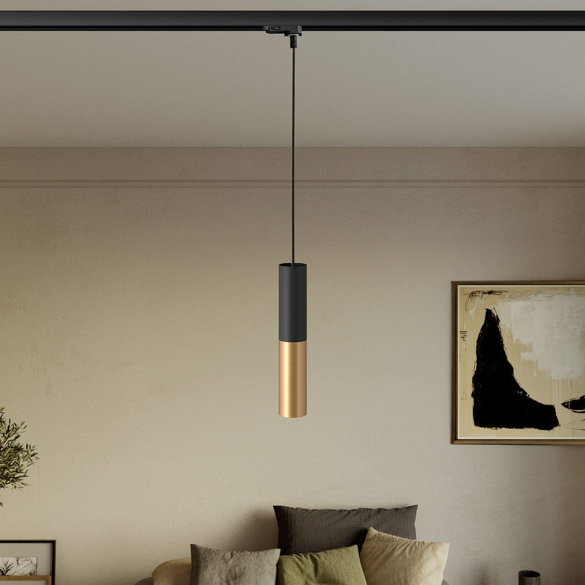 Pendelleuchte für Stromschienensystem mit doppeltem Lampenschirm Tub-E14 – Schwarz und Satin Bronze – Ansicht 2