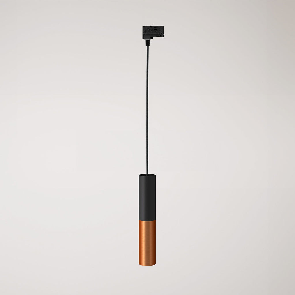 Schienenpendelleuchte mit Doppel-Lampenschirm Tub-E14 - Schwarz & Satin-Kupfer