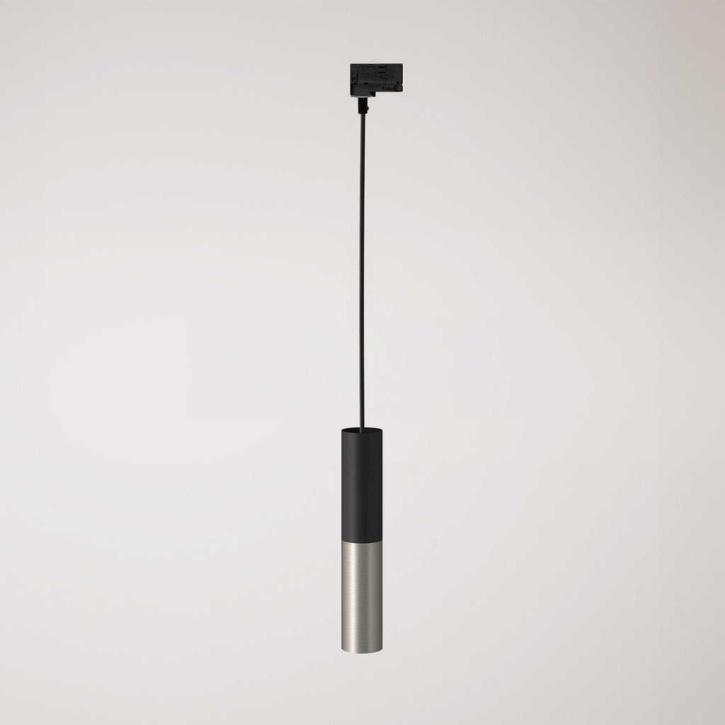 Pendelleuchte für Schiene mit Doppelschirm Tub-E14 – Schwarz & Satiniert Titan