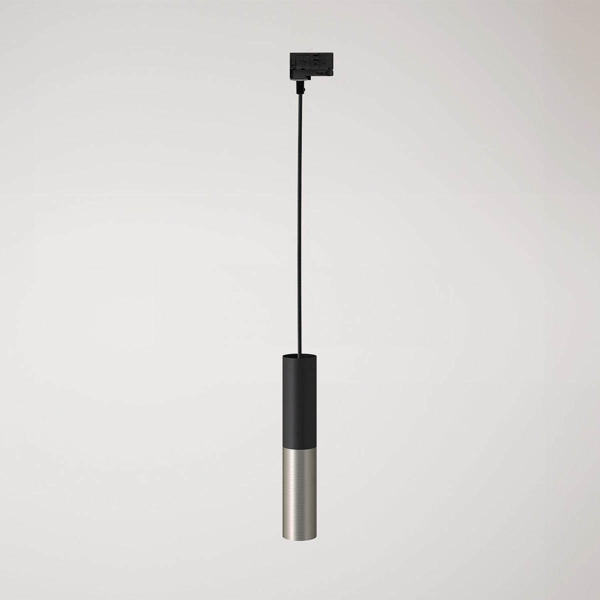 Pendelleuchte für Schiene mit Doppelschirm Tub-E14 – Schwarz & Satiniert Titan