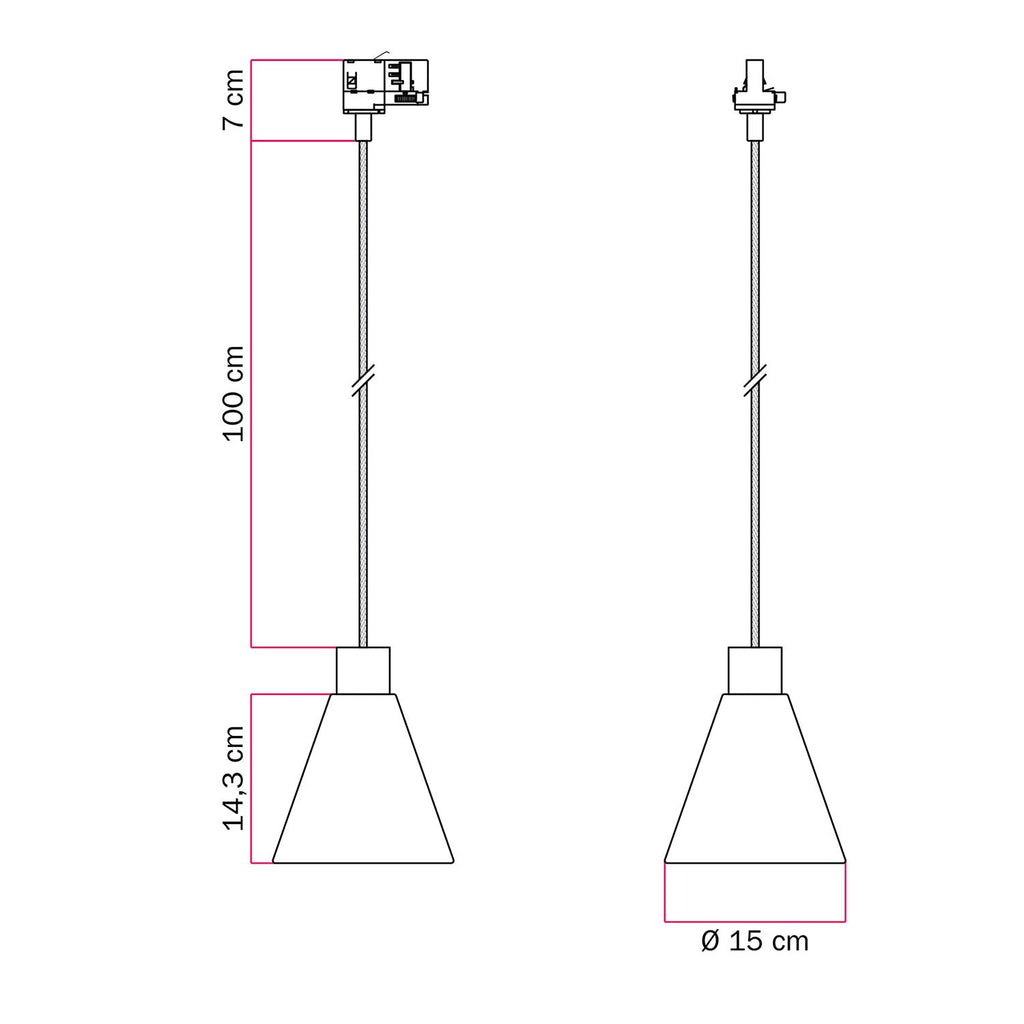 Pendelleuchte für Schienensysteme mit konischem Holzschirm – Satiniert Bronze – Ansicht 6