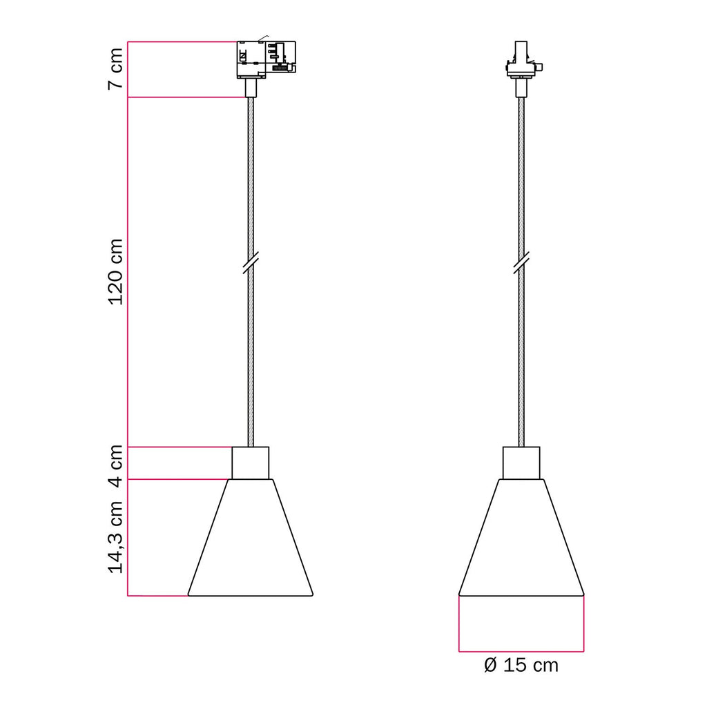 Pendelleuchte für Schienensystem mit konischem Lampenschirm aus Holz – Schwarz – Ansicht 6