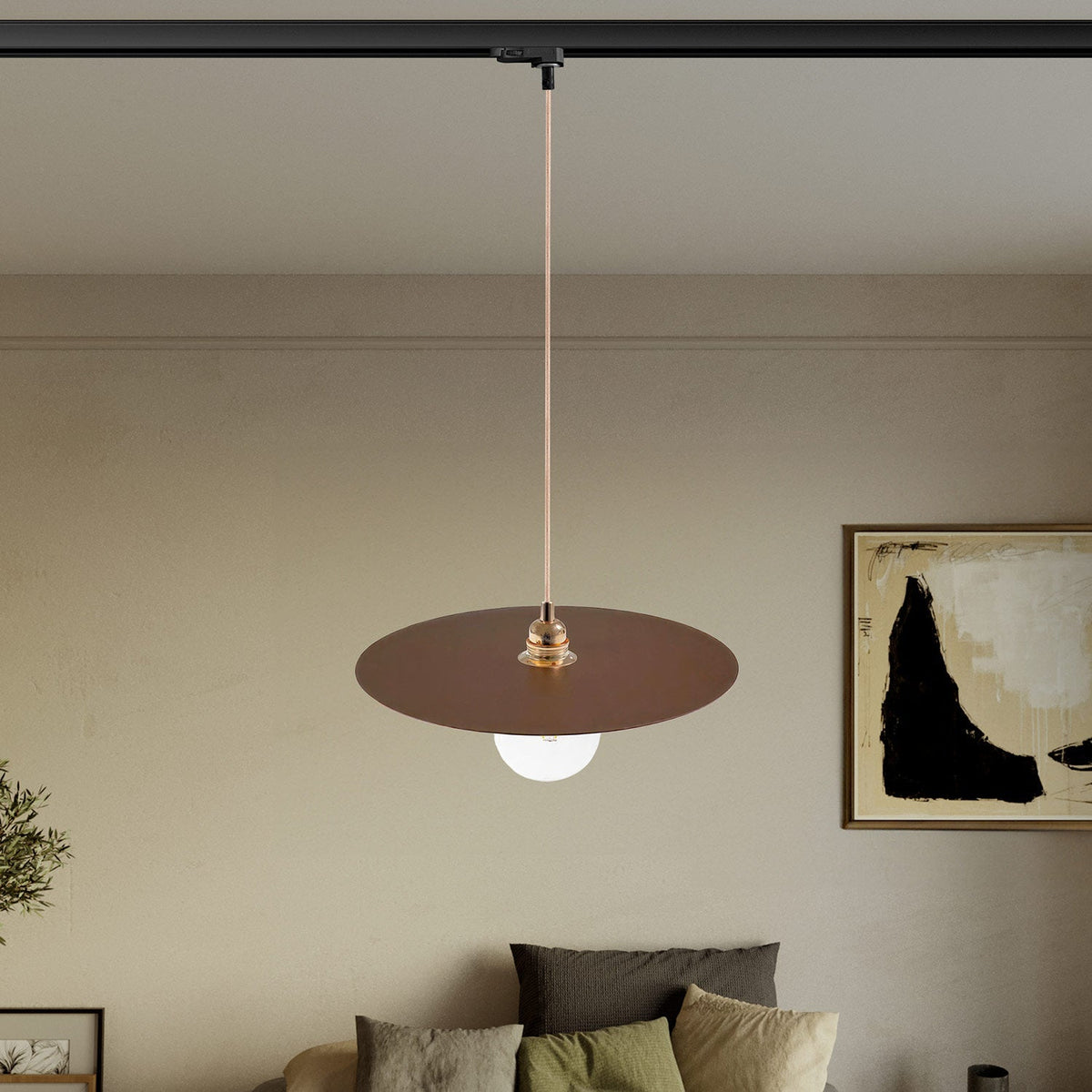 Pendelleuchte für Schienensysteme mit XL Ellepi-Lampenschirm - Corten-Effekt – Ansicht 2