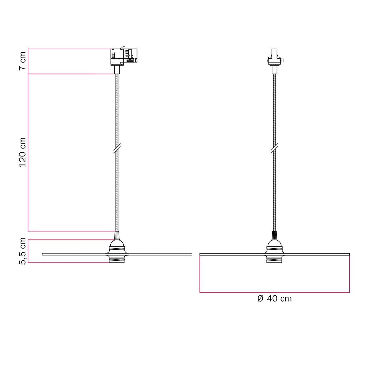 Pendelleuchte für Schienensysteme mit XL Ellepi-Lampenschirm - Corten-Effekt – Ansicht 6