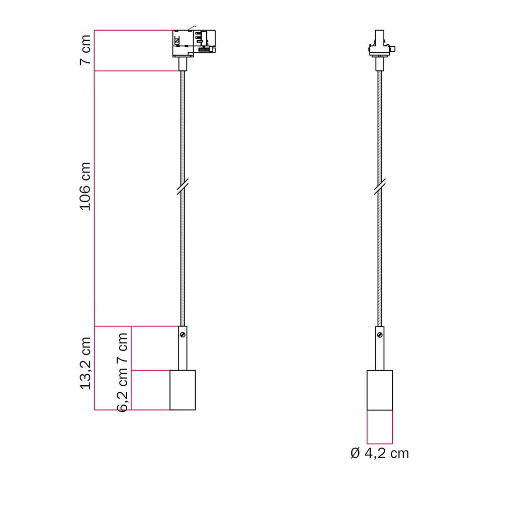 Pendelleuchte für Schienensystem mit 7cm Kabelverschraubung – Weiß – Ansicht 6