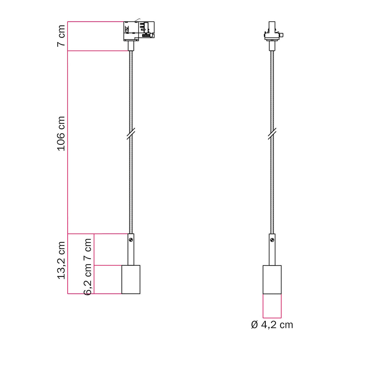Pendelleuchte für Schienensystem mit 7cm Kabelverschraubung – Weiß – Ansicht 6