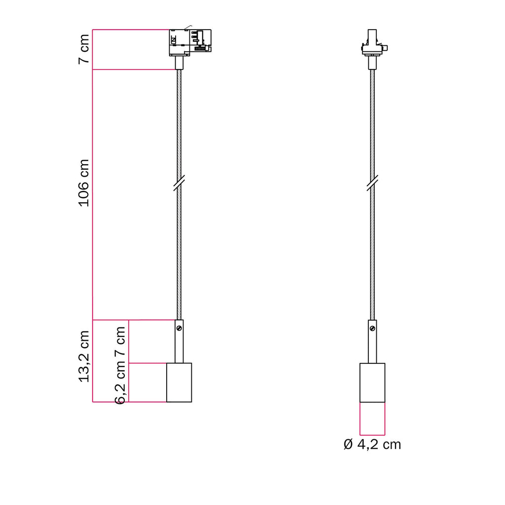 Pendelleuchte für Stromschiene mit zylindrischem Kabelzugentlaster 7cm - Schwarz – Ansicht 6