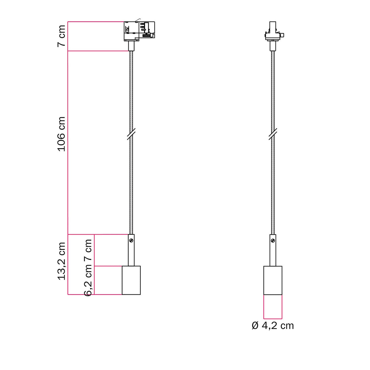 Pendelleuchte für Stromschiene mit zylindrischem Kabelzugentlaster 7cm - Schwarz – Ansicht 6